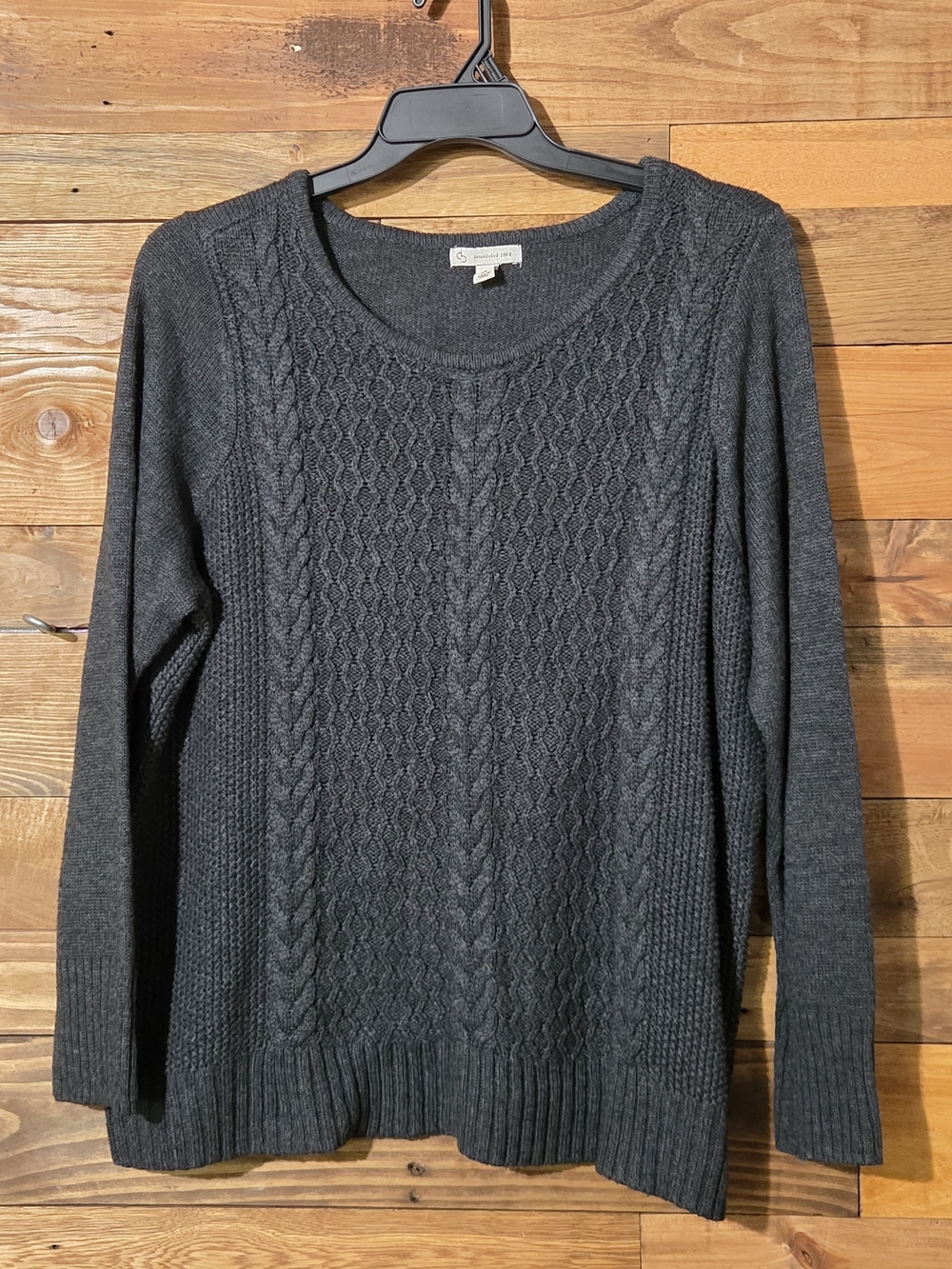 DB DressBarn Women's 2X Charcoal Gray Cable Knit Sweater Long Sleeve Scoop Neck